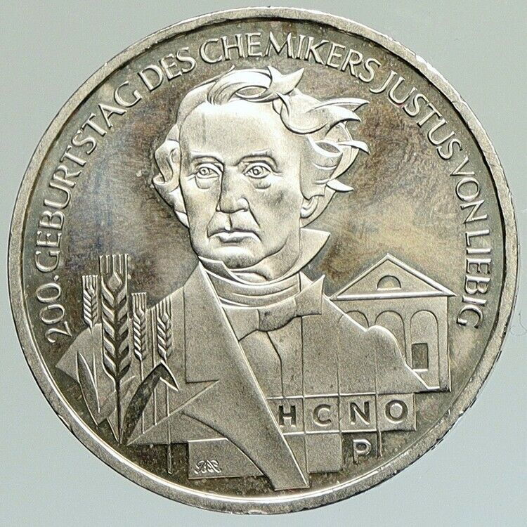 2003 GERMANY Justus von Liebig CHEMISTRY Old Silver German 10 Euro Coin i112112