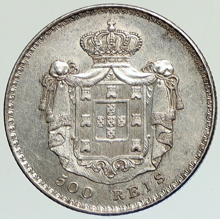 1841 PORTUGAL - QUEEN MARIA II Antique Silver 500 Reis Portuguese Coin i112137