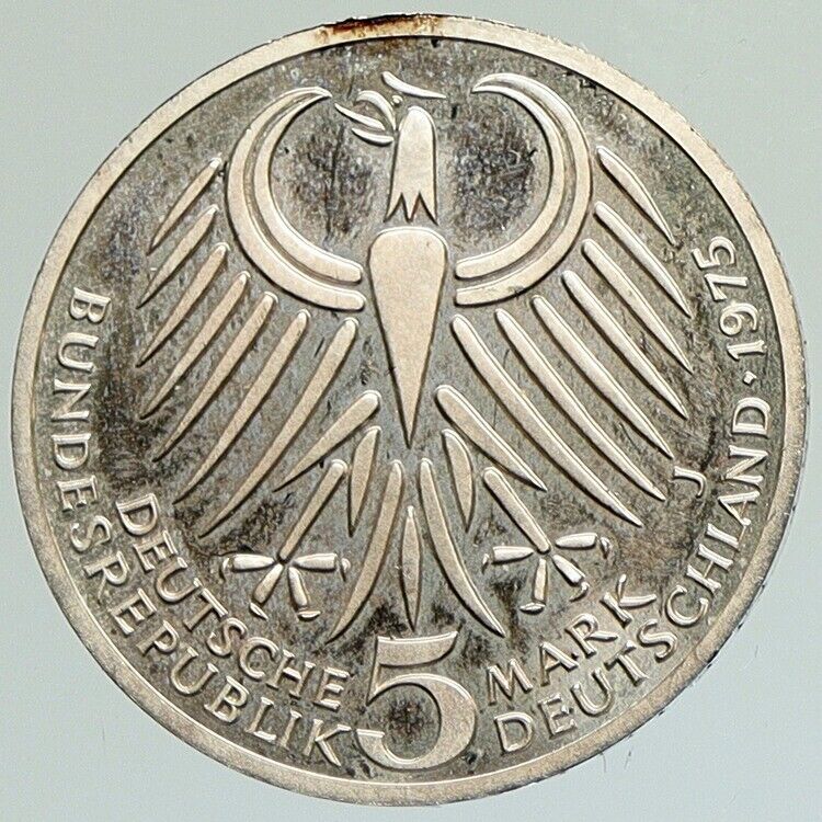 1975 J GERMANY Politician Friedrich Ebert OLD Proof Silver 5 Mark Coin i112113