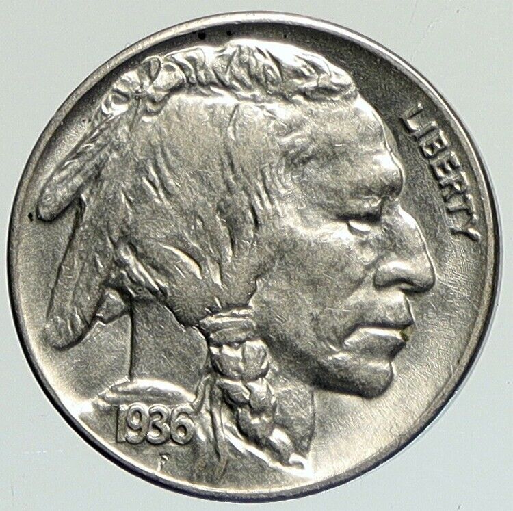 1936 BUFFALO NICKEL 5 Cents of United States of America USA Antique Coin i112118