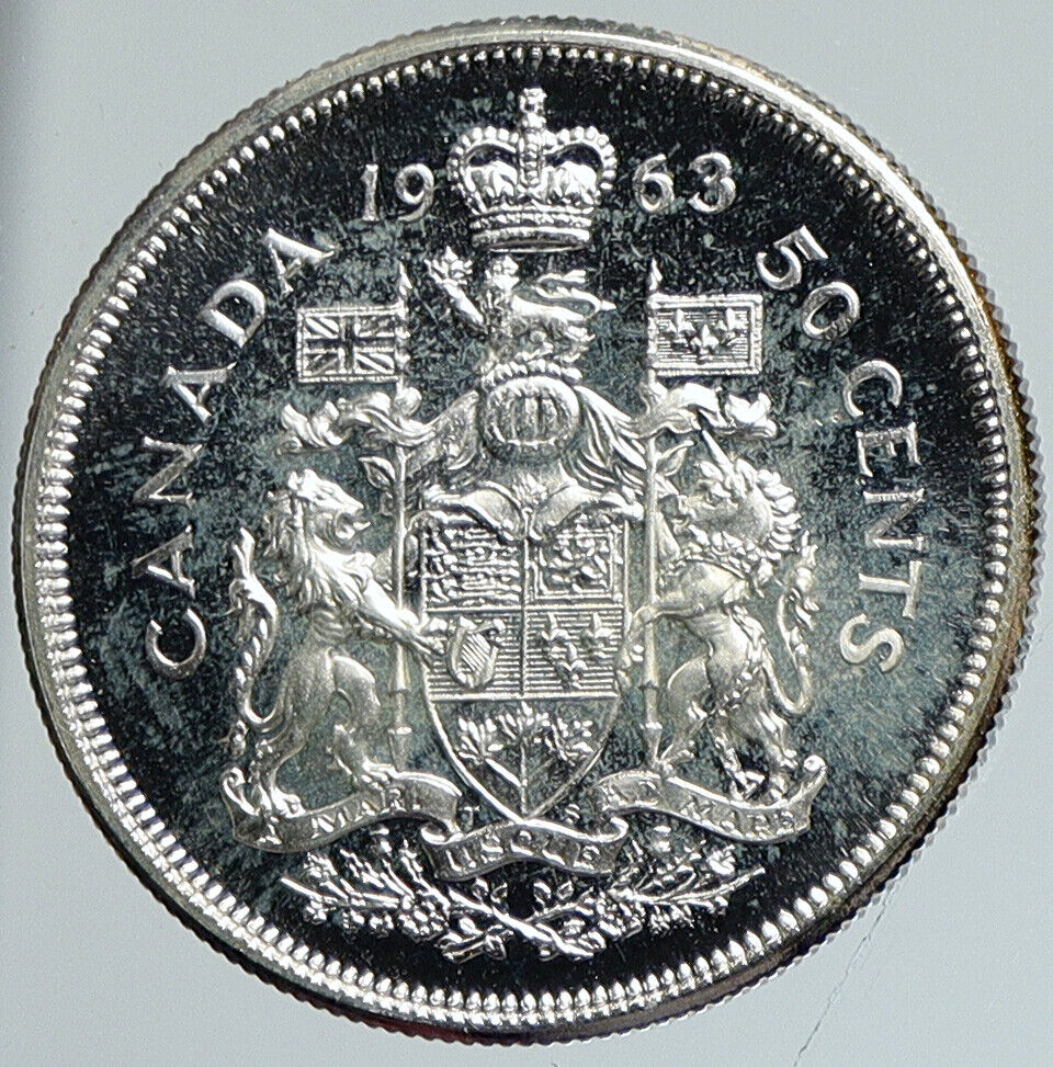 1963 CANADA Queen Elizabeth II Arms Vintage Lion PFL SILVER 50 Cent Coin i112305