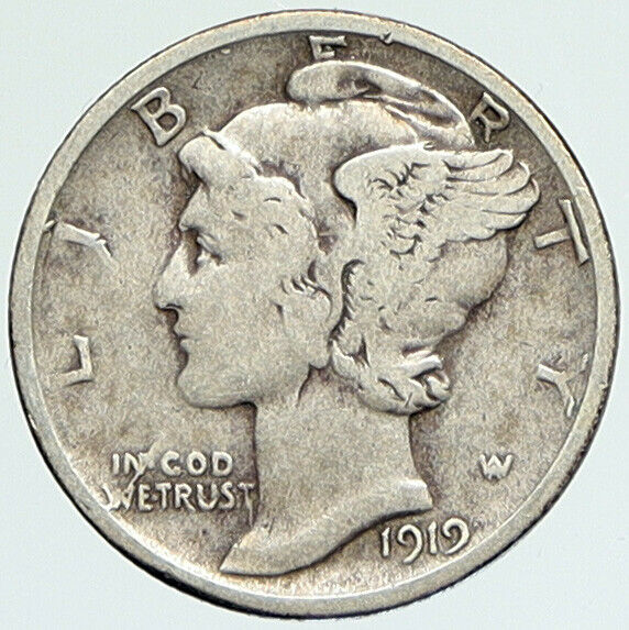 1919 D UNITED STATES Mercury Winged Liberty Head Dime Silver Coin Fasces i112319