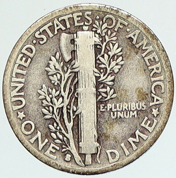 1928 S UNITED STATES Mercury Winged Liberty Head Dime Silver Coin Fasces i112332