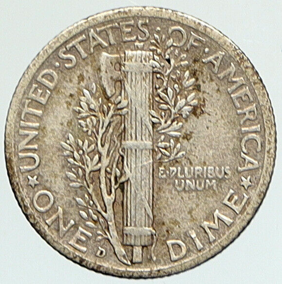 1940 D UNITED STATES Mercury Winged Liberty Head Dime Silver Coin Fasces i112343