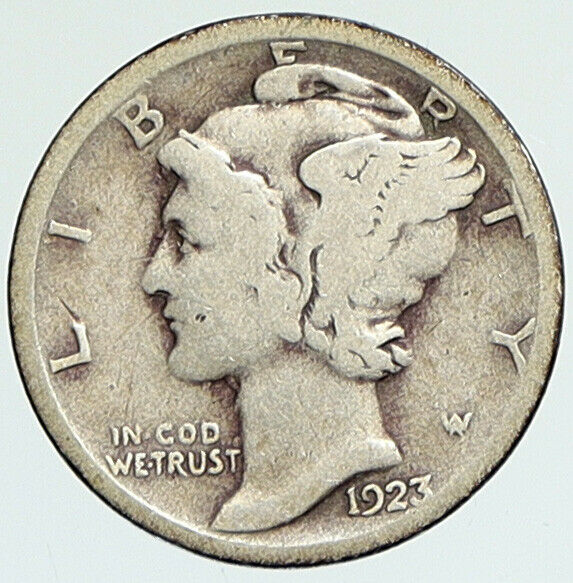 1923 P UNITED STATES Mercury Winged Liberty Head Dime Silver Coin Fasces i112323