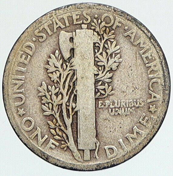 1923 P UNITED STATES Mercury Winged Liberty Head Dime Silver Coin Fasces i112323