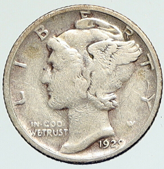 1929 S UNITED STATES Mercury Winged Liberty Head Dime Silver Coin Fasces i112335