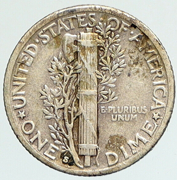 1929 S UNITED STATES Mercury Winged Liberty Head Dime Silver Coin Fasces i112335