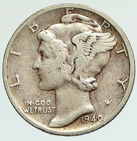 1940 S UNITED STATES Mercury Winged Liberty Head Dime Silver Coin Fasces i112344