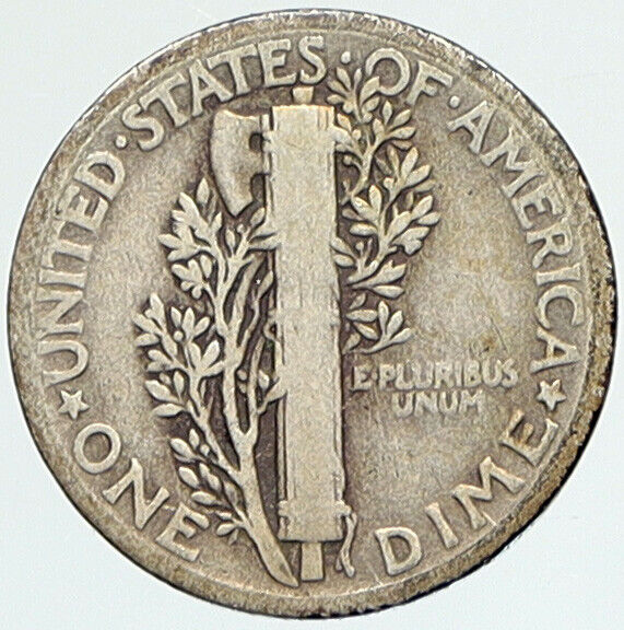 1929 P UNITED STATES Mercury Winged Liberty Head Dime Silver Coin Fasces i112331