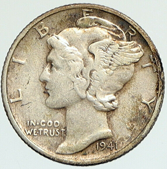 1941 P UNITED STATES Mercury Winged Liberty Head Dime Silver Coin Fasces i112345