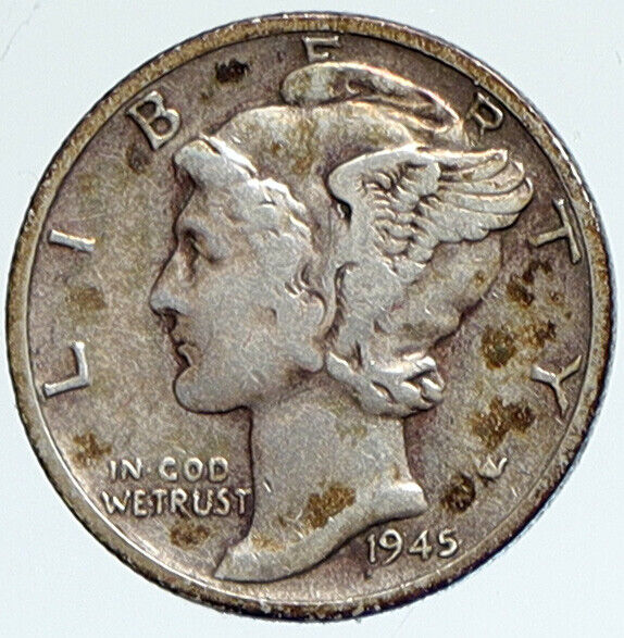 1945 P UNITED STATES Mercury Winged Liberty Head Dime Silver Coin Fasces i112354