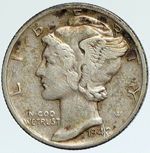 1942 P UNITED STATES Mercury Winged Liberty Head Dime Silver Coin Fasces i112365