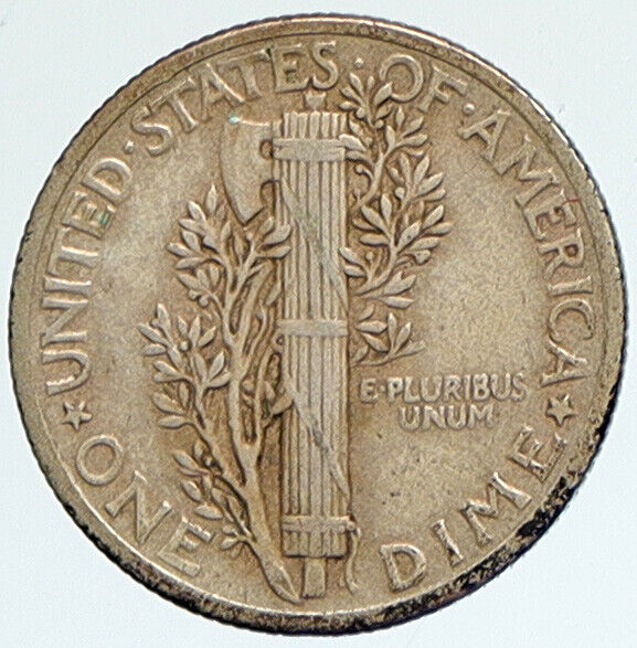 1942 P UNITED STATES Mercury Winged Liberty Head Dime Silver Coin Fasces i112365