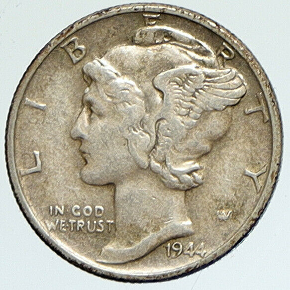 1944 P UNITED STATES Mercury Winged Liberty Head Dime Silver Coin Fasces i112371