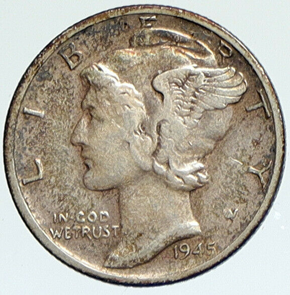 1945 S UNITED STATES Mercury Winged Liberty Head Dime Silver Coin Fasces i112374