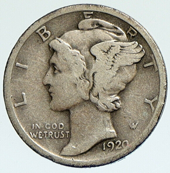 1920 D UNITED STATES Mercury Winged Liberty Head Dime Silver Coin Fasces i112375
