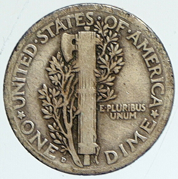 1920 D UNITED STATES Mercury Winged Liberty Head Dime Silver Coin Fasces i112375