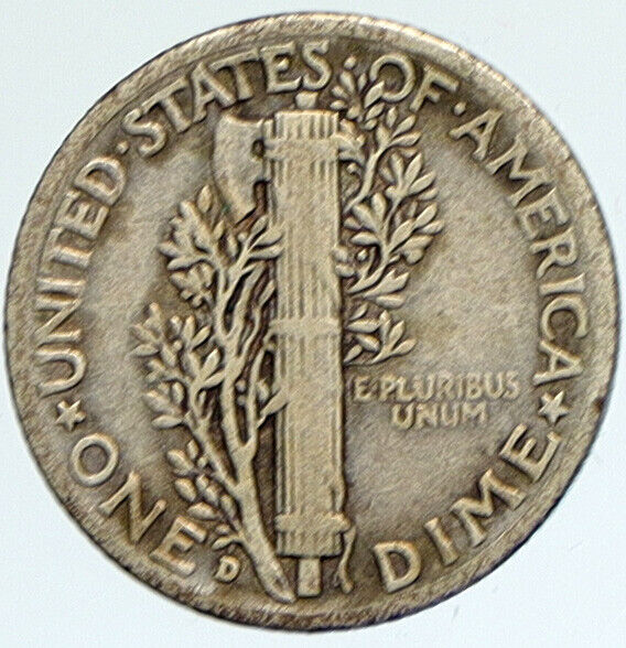 1938 D UNITED STATES Mercury Winged Liberty Head Dime Silver Coin Fasces i112360