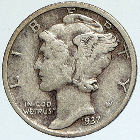 1937 S UNITED STATES Mercury Winged Liberty Head Dime Silver Coin Fasces i112358