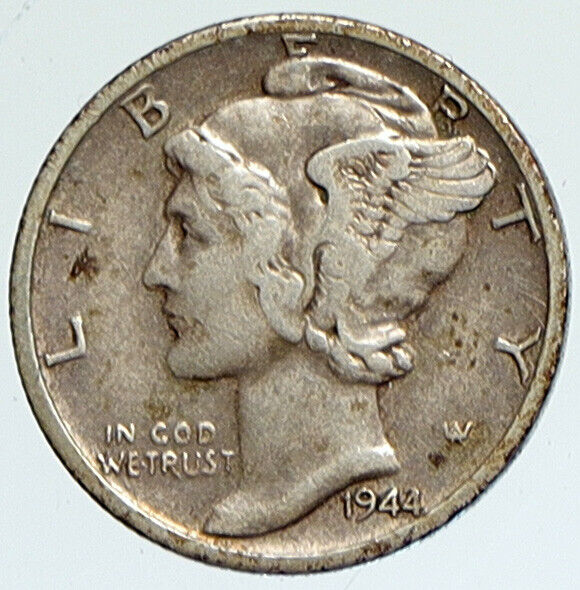 1944 D UNITED STATES Mercury Winged Liberty Head Dime Silver Coin Fasces i112372
