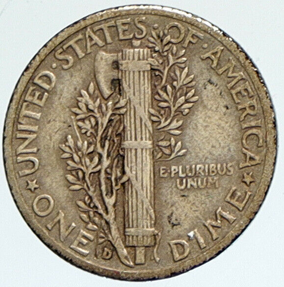 1944 D UNITED STATES Mercury Winged Liberty Head Dime Silver Coin Fasces i112372