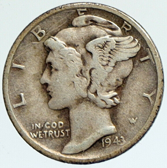 1943 S UNITED STATES Mercury Winged Liberty Head Dime Silver Coin Fasces i112370
