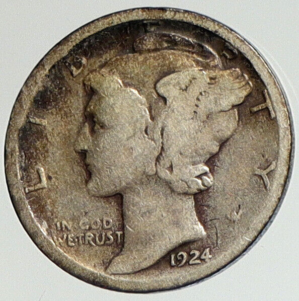 1924 S UNITED STATES Mercury Winged Liberty Head Dime Silver Coin Fasces i112456