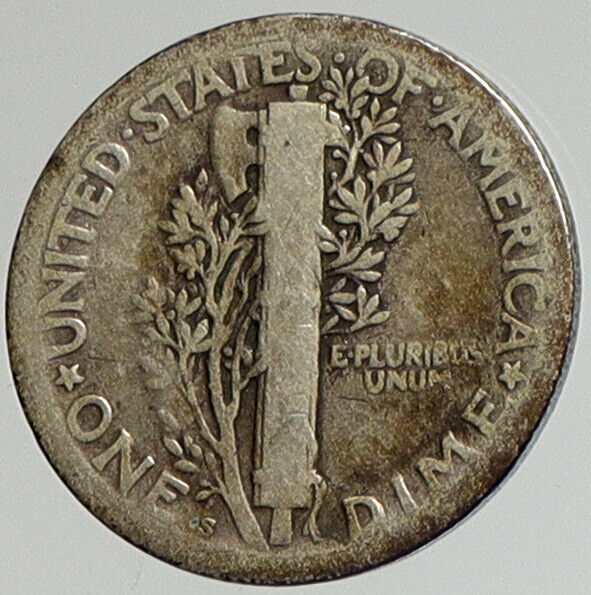 1924 S UNITED STATES Mercury Winged Liberty Head Dime Silver Coin Fasces i112456
