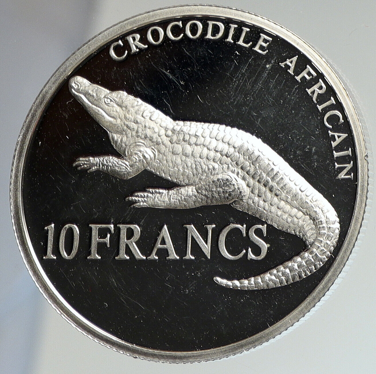 2000 CONGO African Crocodile and Lion OLD Proof Silver 10 Francs Coin i112453
