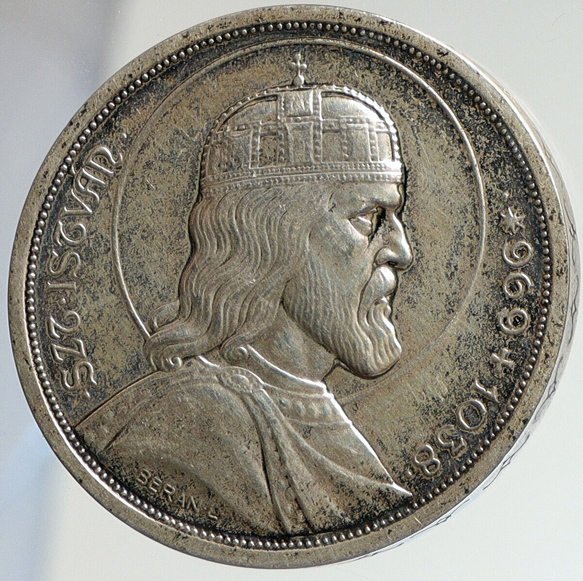 1938 HUNGARY King Saint Stephan VINTAGE Silver 5 Pengo Hungarian Coin i112452