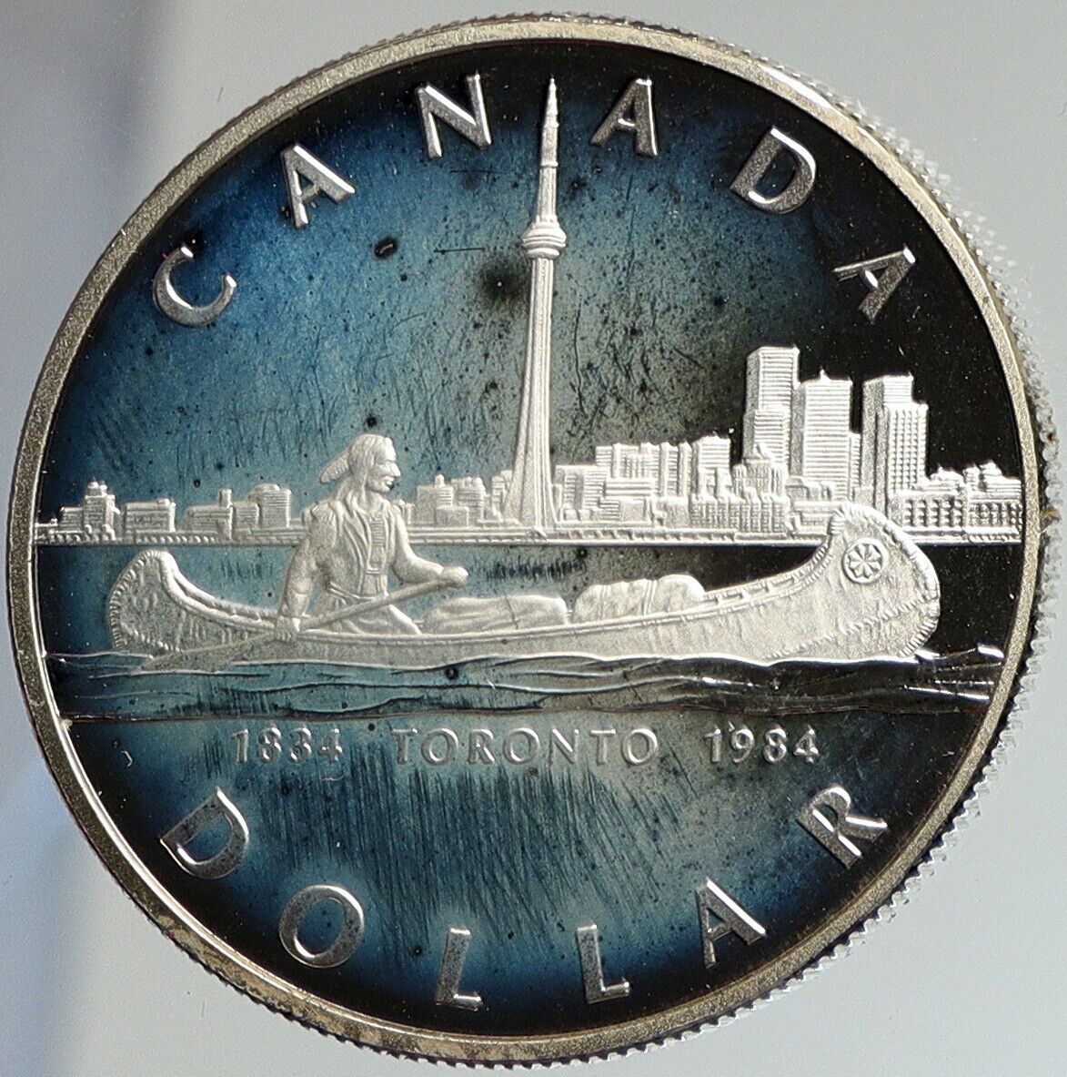 1984 CANADA UK Elizabeth II Canoe in Toronto OLD 150Y Proof Silver Coin i112444