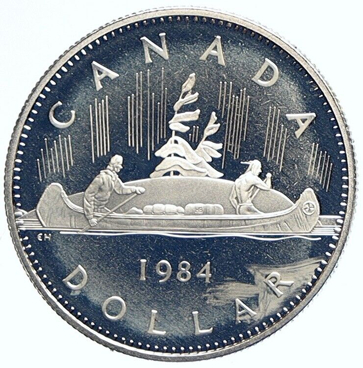 1984 CANADA UK Queen Elizabeth II Canoe VINTAGE OLD Proof Dollar Coin i112294