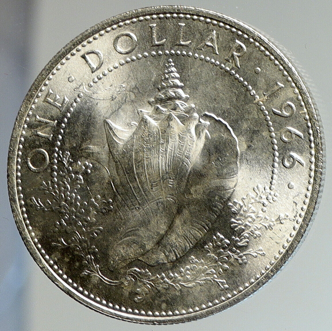 1966 BAHAMAS British Queen Elizabeth II w CONCH SHELL Silver Dollar Coin i112445