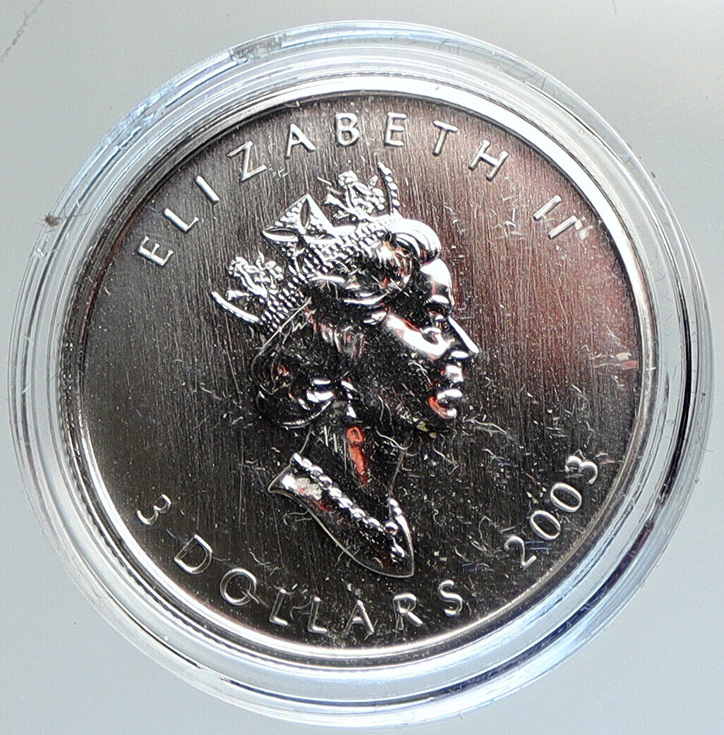 2003 CANADA UK Elizabeth II MAPLE w/ HOLOGRAM Silver $3 Coin Specimen i112388