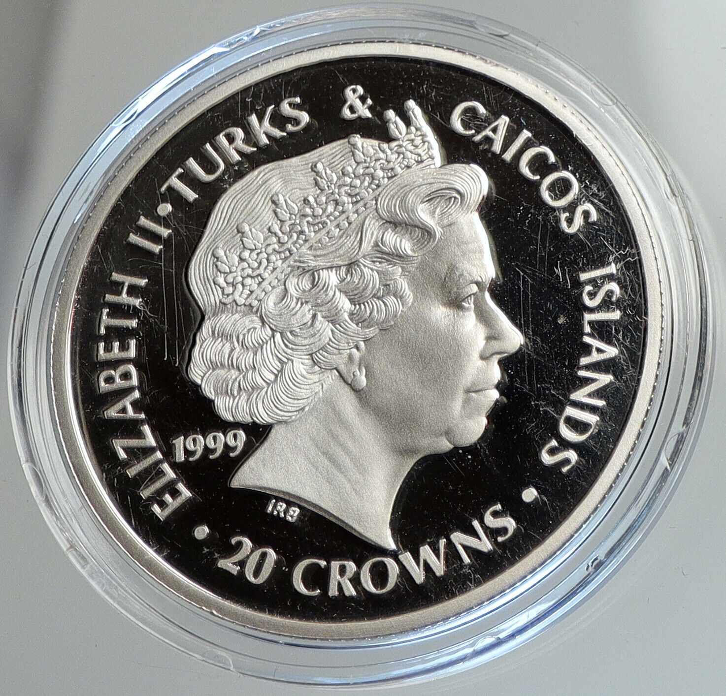 1999 TURKS & CAICOS UK WINSTON CHURCHILL Old Proof Silver 20 Crown Coin i112423