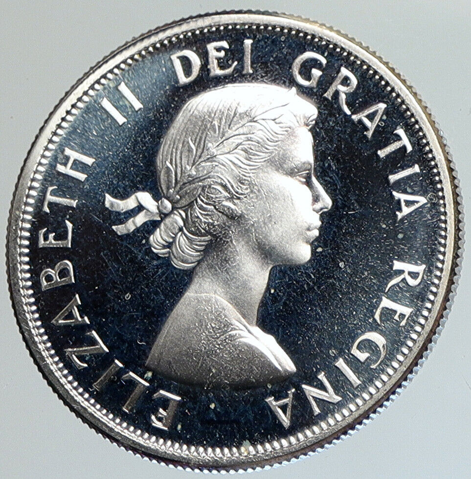 1964 CANADA Queen Elizabeth II Arms Crown VINTAGE SILVER 50 Cents Coin i112391