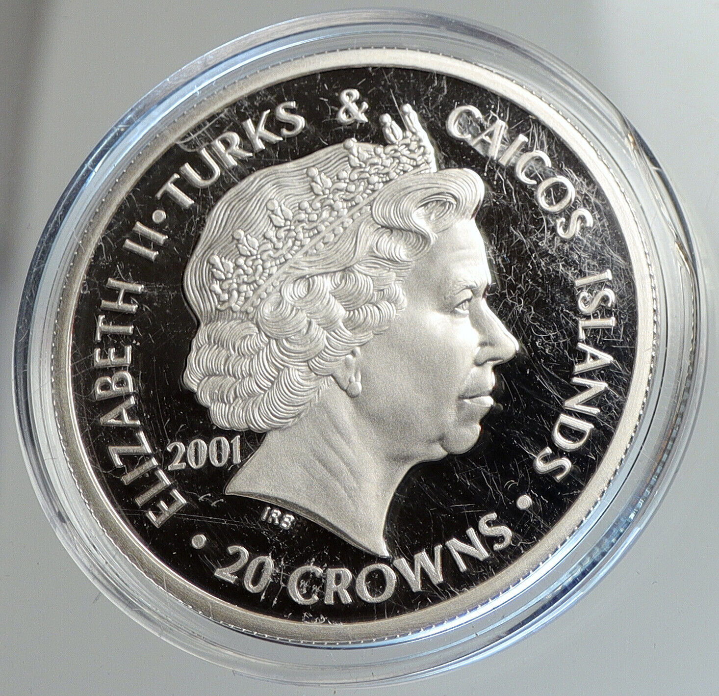 2001 TURKS & CAICOS Older UK Queen Victoria Proof Silver 20 Crown Coin i112415