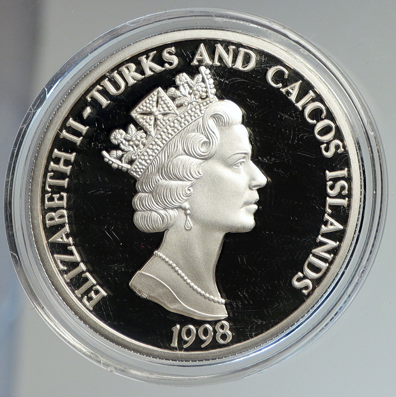 1998 TURKS & CAICOS Queen Elizabeth II Yr of Tiger Silver 20 Crown Coin i112435