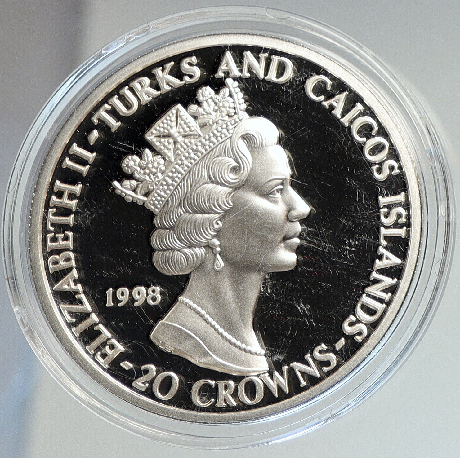 1998 TURKS & CAICOS Elizabeth II TITANIC SHIP Proof Silver 20 Crown Coin i112432