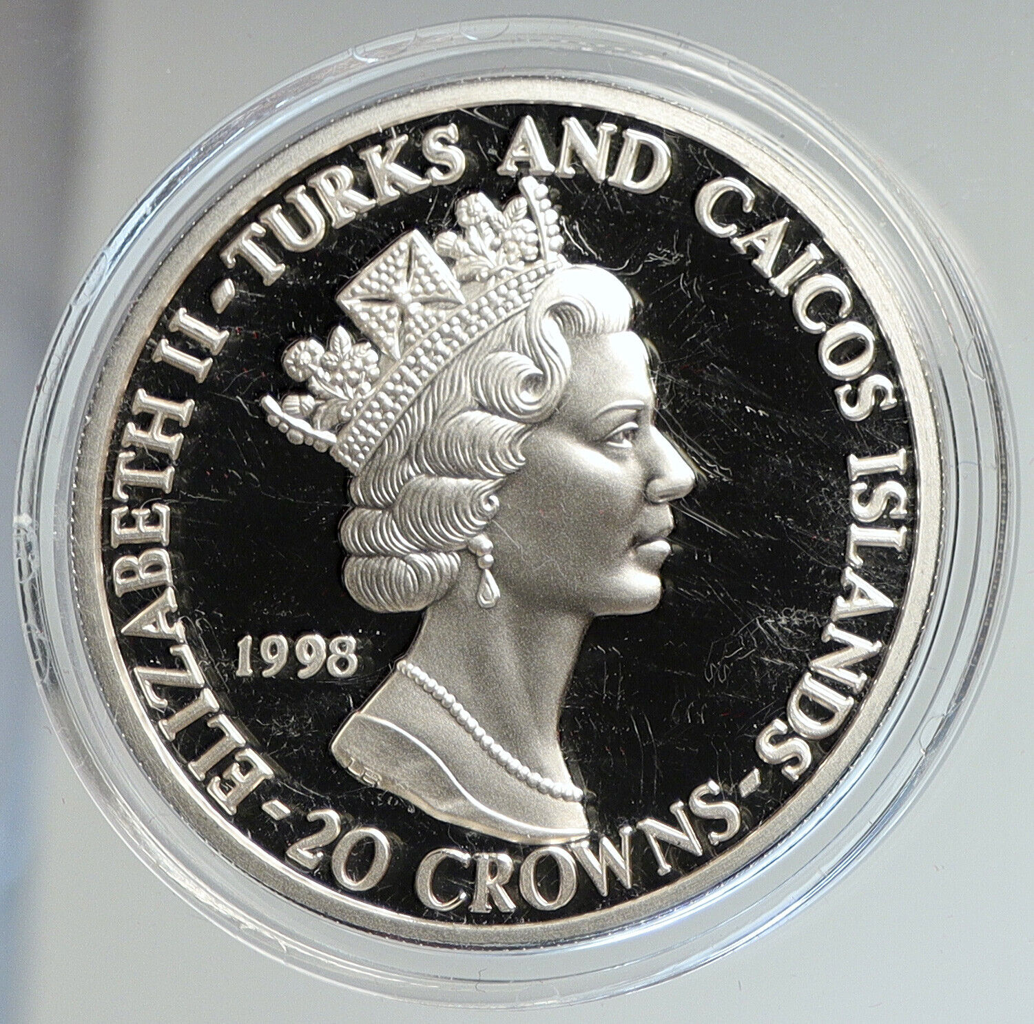 1998 TURKS & CAICOS Elizabeth II TITANIC SHIP Proof Silver 20 Crown Coin i112434