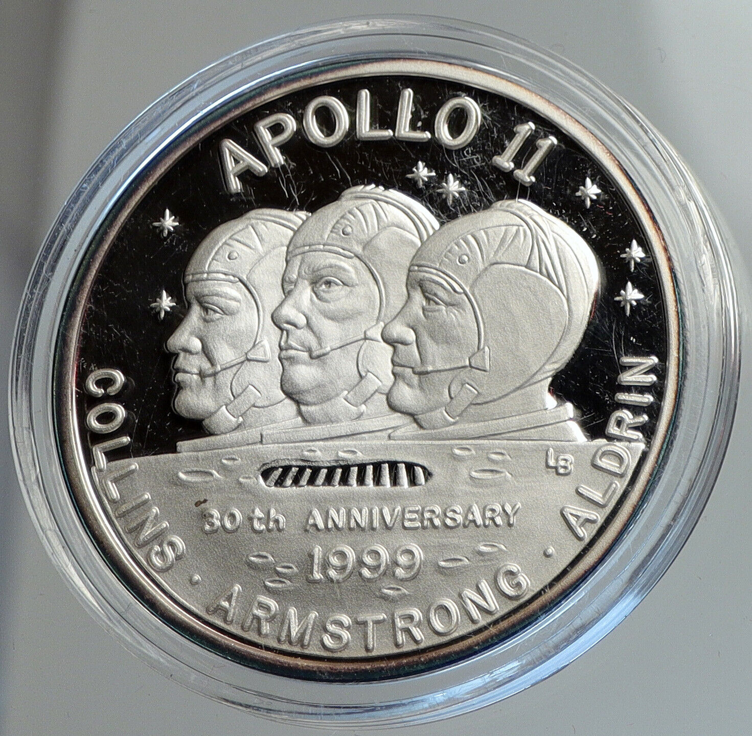 1999 TURKS & CAICOS Apollo 11 NASA 30 Yr MOON Proof Silver 20 Crown Coin i112412