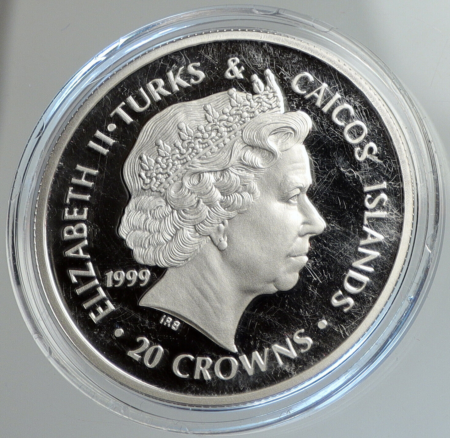 1999 TURKS & CAICOS Apollo 11 NASA 30 Yr MOON Proof Silver 20 Crown Coin i112412