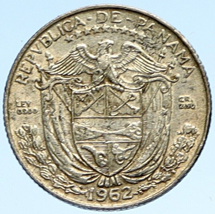 1962 PANAMA - Tenth 1/10th Spanish Conquistador HERO BALBOA Silver Coin i112589