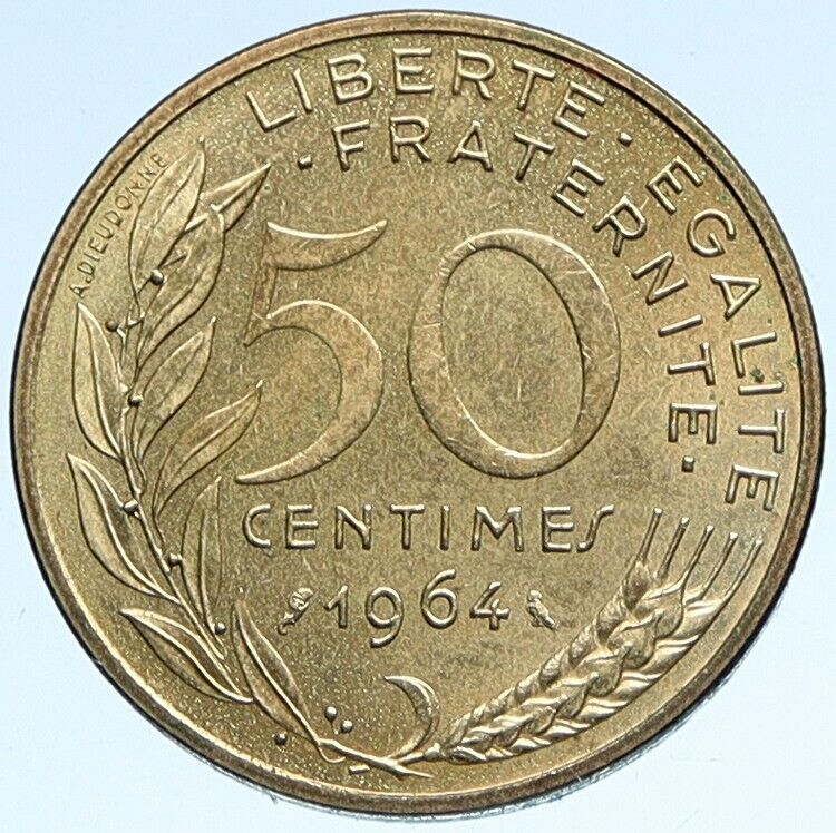 1964 FRANCE Marianne w PHRYGIAN CAP Vintage Old 50 Centimes French Coin i112582