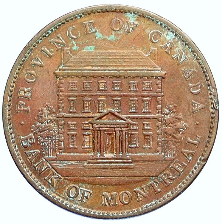 1842 LOWER CANADA Antique Montreal Building OLD PENNY BANK TOKEN Coin i112583