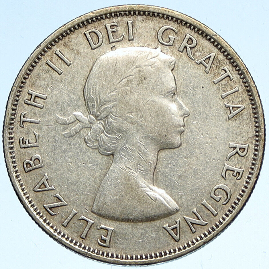 1954 CANADA UK Queen Elizabeth II OLD Vintage SILVER 50 Cents Coin Arms i112665