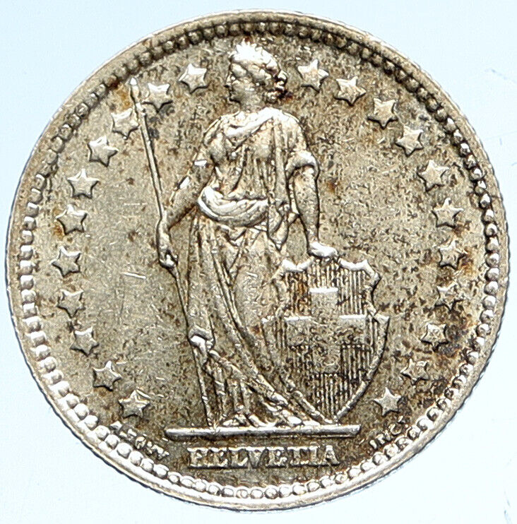 1944 SWITZERLAND - HELVETIA Symbolizes SWISS Nation Silver 1 Franc Coin i112581