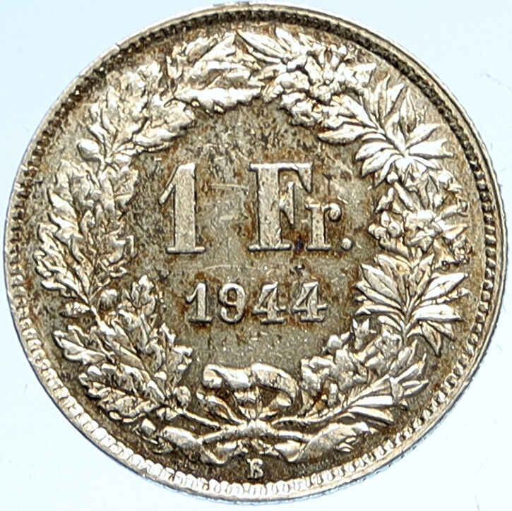 1944 SWITZERLAND - HELVETIA Symbolizes SWISS Nation Silver 1 Franc Coin i112581