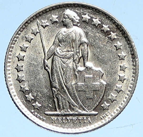 1950B SWITZERLAND HELVETIA Symbolizes SWISS Nation SILVER 1/2 Franc Coin i112673